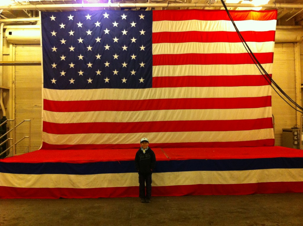 My son on the hangar deck of the USS Hornet during a Cub Scout overnighter. December 2012, Alameda, CA.