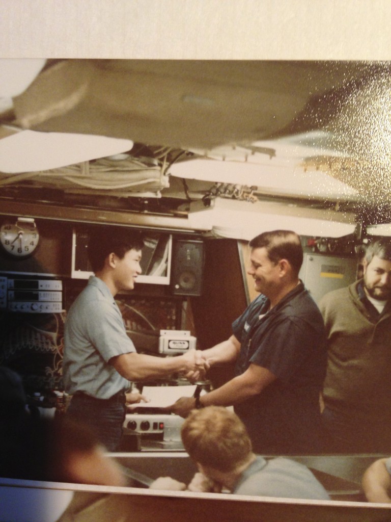 Captain Douglas Wright awarded me my Dolphins on August 21, 1983, while underway on nuclear power.