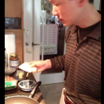 Challen demonstrates cooking scrambled eggs
