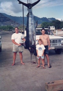 Roy with Greg and Greg's son. Marlin is 360#. Photo courtesy of Roy Sokolowski