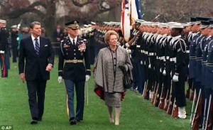 President Reagan and Prime Minister Thatcher reviewing troops. Image Credit: AP