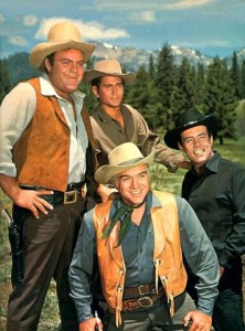 Owners of the great Ponderosa. Mr. Ben Cartwright and sons, Eric "Hoss" Cartwright, Joseph "Little Joe" Cartwright, and Adam Cartwright. The characters played by (front) Lorne Greene and (l to r) Dan Blocker, Michael Landon and Pernell Roberts. The Ponderosa is a massive property taking up most of the north east region around Lake Tahoe. Nevada.
