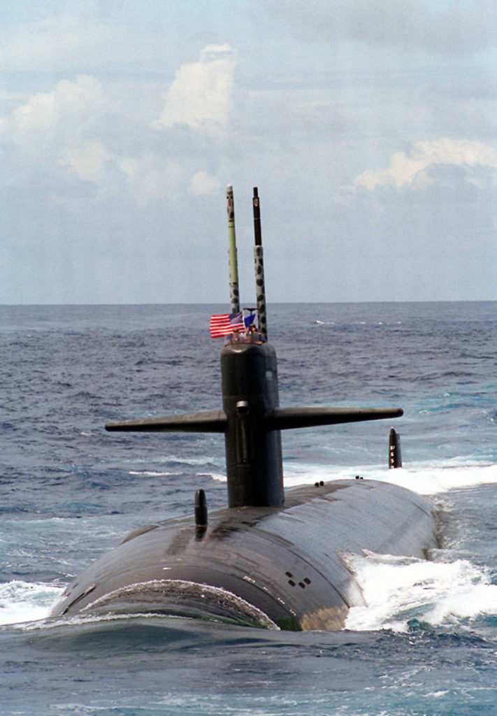 970414-N-4126O-002 Pacific Ocean (Apr. 14, 1997). . . .The nuclear powered Los Angeles class submarine USS Key West (SSN 722) conducts surface operations. The boat is part of the aircraft carrier USS Constellation (CV 64) battle group enroute to the Arabian Gulf to enforce no-fly zones and monitor shipping to and from the region. U.S. Navy photo by PhotographerÕs Mate 3rd Class James W. Olive (RELEASED)