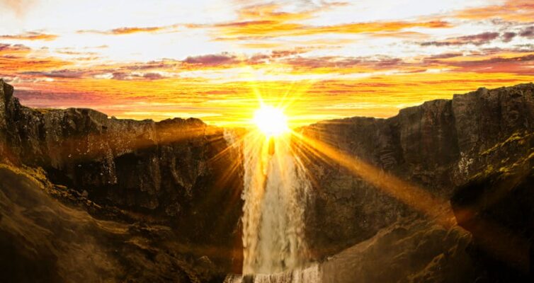 waterfalls during sunset
