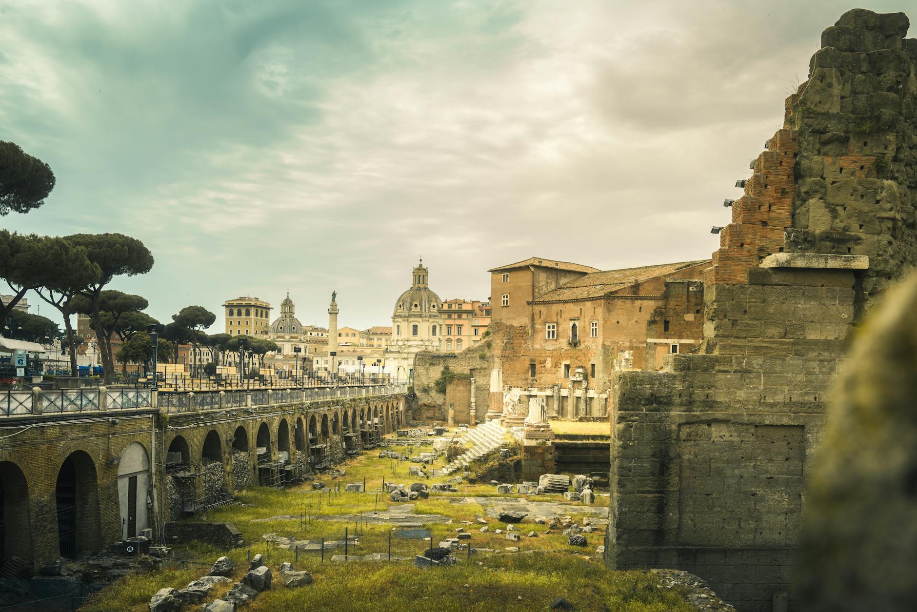 view of trajans market ruins in rome italy