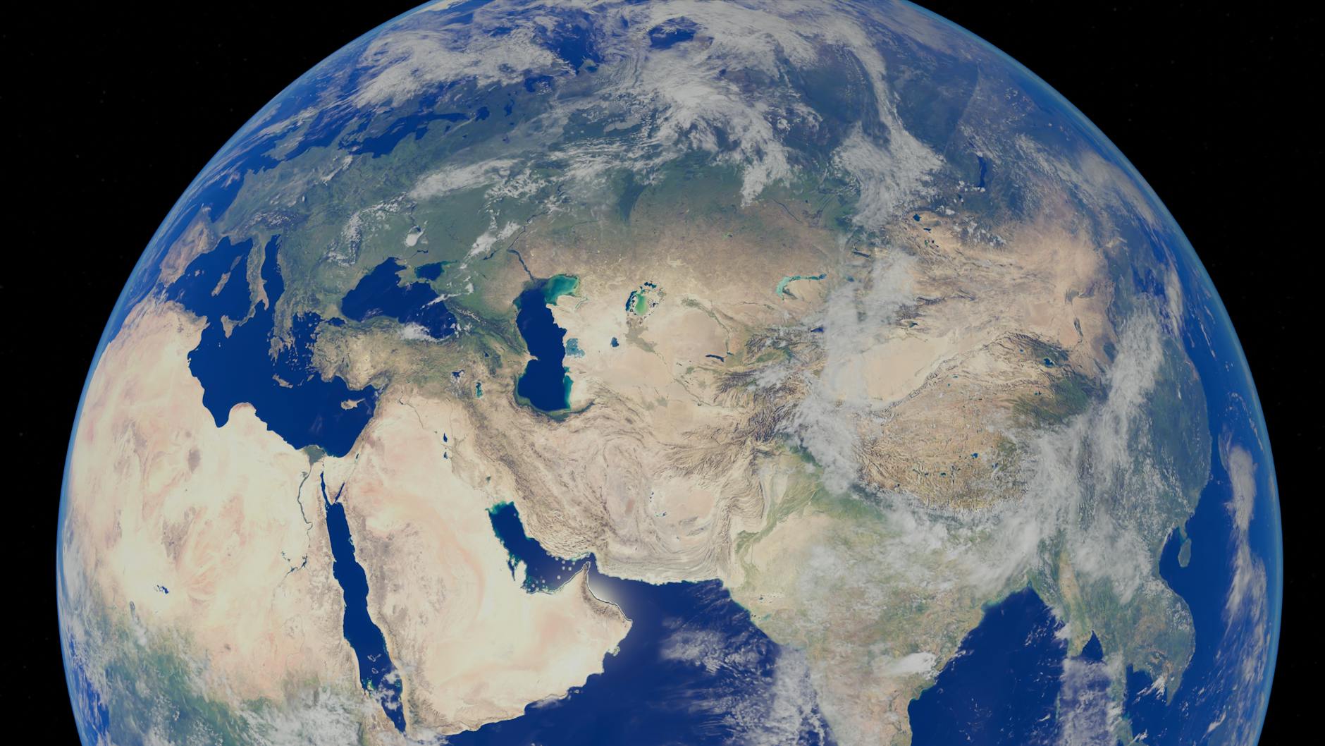 aerial view of earth showing middle east and asia