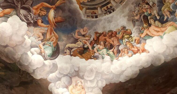 renaissance art painting on baroque ceiling of a church